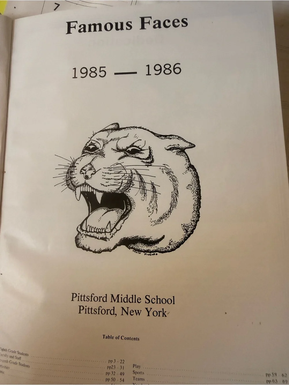 1985-86 Pittsford Middle School NY Famous Faces Yearbook